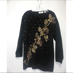 Vintage Sequin Fall Leaves Sweater Tunic SZ M